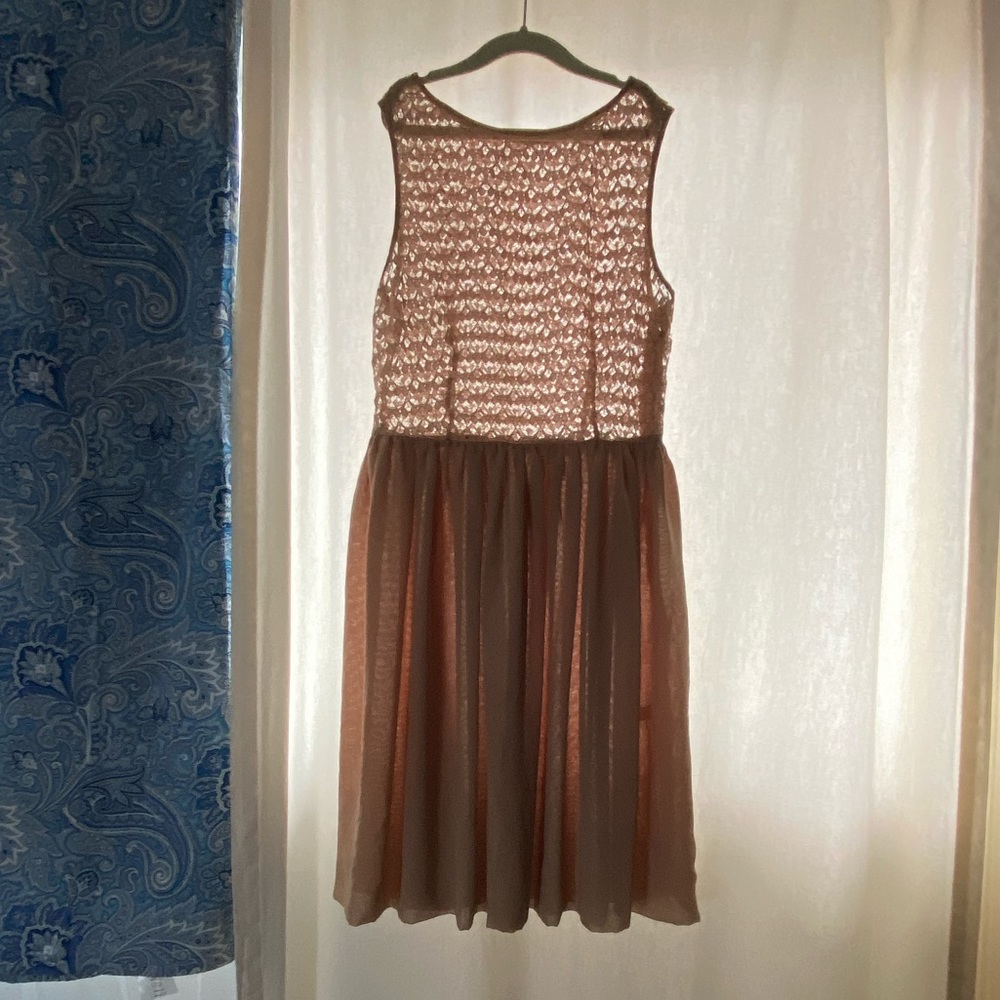 Tan beige lace sheer mini cropped American Apparel dress